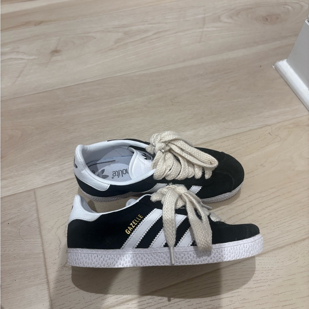 adidas Black and White Gazelle Sneakers with Cream Laces